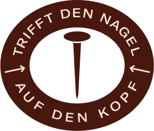 Siegel auf dem steht: Trifft den Nagel auf dem Kopf